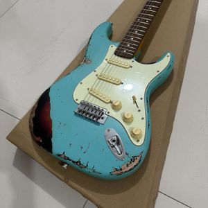 Heavy Relic S T Guitar Alder Body Maple Neck Aged Hardware blue Color Nitro Lacquer Finish Electric guitar