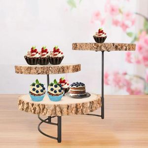 Bakeware Tools Wooden Appetizer Serving Tray 3 Tier Platter Reusable Cake Plate Stand Living Room Fruit Snack Party Filming Props