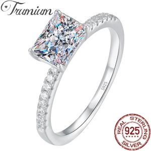 Ringar Trumium Real 1CT Moissanite förlovningsringar för kvinnor Luxury S925 Sterling Silver Rectangle Moissanite Wedding Bands