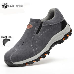 Boots Men Safety Work Shoes Fashion Breathable Slip On Casual Boots Mens Labor Insurance Puncture Proof Steel Toe Shoes Man