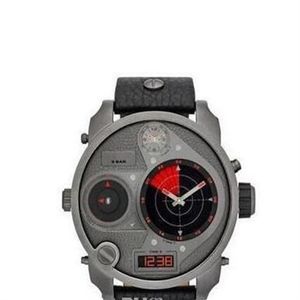 Ny herrklocka med originalbox och certifikat DZ7297 Ny Mr Daddy Multi Grey Red Dial SS Black Leather Quartz W2845