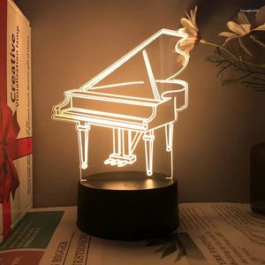 Nocne światła muzyczne instrument fortepian Lampa LED 3D do sypialni RGB Touch Room wystrój prezent dzieci