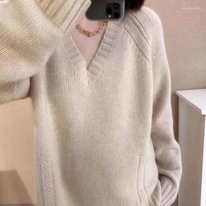 Women's Sweaters Trendy Autumn And Winter Sweater V-neck Idle Style All-Match Loose Slimming Cashmere Bottoming