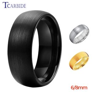 Fasce Classiche Uomo Donna Fede nuziale in tungsteno nero Anello Finitura spazzolata bombata 6MM 8MM Vestibilità comoda