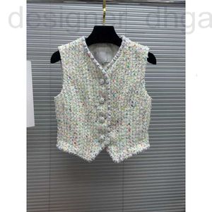 Women's Vests Designer 2023 Summer New Xiao Xiang Feng grov tweed färgglada pärlstav paljett ärmlös mångsidig väst för kvinnor 245b