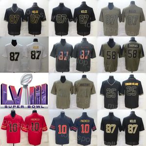 Man Super Bowls Football 10 Isiah Pacheco Jersey 25 Clyde Edwards-Helaire 32 Nick Bolton 87 Travis Kelce 58 Derrick Thomas Vintage Olive Salute To Service Embroidery