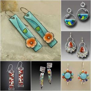 Stud Bohemian Hand Painted Blue Flower Leaves Earrings For Women Handmade Tribal Jewelry Vintage Crystal Drop Earrings YQ240129