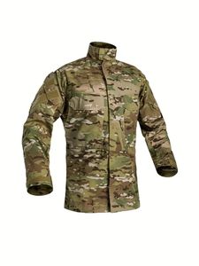 Camouflage Pattern Men's Long Sleeve Stand Collar Tactical Shirt Jacket With Multi-pocket For Outdoor Training Camping Hiking