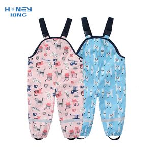 HONEYKING Children Waterproof Rain Pants Baby Jumpsuits Boys Girls Overalls Pants Fashion Kids Overalls Beach Sand Wading Pants 240127