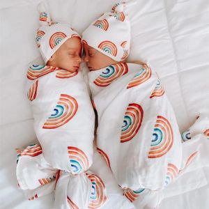 유아용 아기 Swaddle 랩 담요 랩 담요 담요 보육 침구 아기를 머리띠 모자 카드로 감싸는 천 4pcs 세트 ZZ