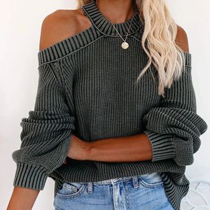 Jocoo jolee feminino outono sexy fora do ombro sem costas solto camisola casual vintage oversized malha pullovers sólidos jumpers 240125