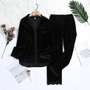 Women's Sleepwear Winter Warm Nightwears Outfits Gold Velvet Long Sleeve Trousers Pajama Sets Cute Spring Autumn For Women