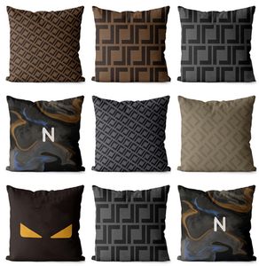 Designer-Kissen, braun, grau, klassischer Buchstaben-Logo-Aufdruck, Heim-Kissenbezug, minimalistisches Sofa-Dekorationskissen, 45 x 45 cm, abnehmbarer Kissenkern