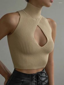 Women's Tanks Seasons Turtleneck Sexig Cut Out Tank Top Sleeveless Night Club Sticked Hollow Crop Party Outfits Fashion Camis ASVE85905