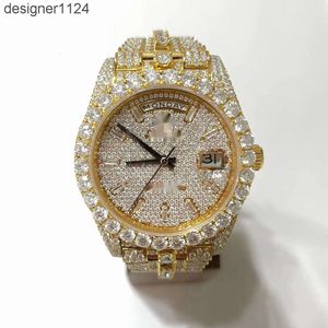 Custom Moissanite Diamonds Dial Movement Mens Automatic Mechanical Watch Waterproof Golden Color For Men