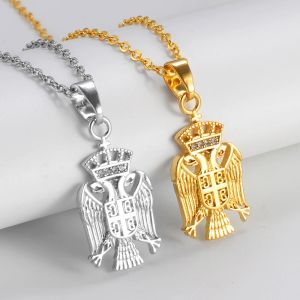 Republiken Serbia Eagle 14K Gul guld Endant Halsband för kvinnliga flickor Srbija smycken serbiska med strass