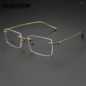 Güneş Gözlüğü Çerçeveleri Eleccion Saf Titanyum Rimless Gözlükler Çerçeve Erkek Optik Miyopi Temiz Lens Reçeteli Gözlükler Erkekler Çerçevesiz
