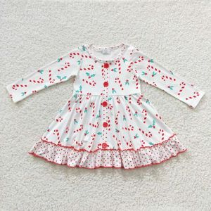 Girl Dresses Wholesale Baby Christmas Candy Twirl Dress Long Sleeves One Piece Kids Children Infant Toddler Holiday Ruffle Clothes