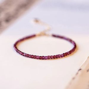 Necklace Slim 2mm Natural Garnet Stones Beads Beaded Strand Bracelets for Women Dark Red with Purple Fine Jewelry Accessories YBR668