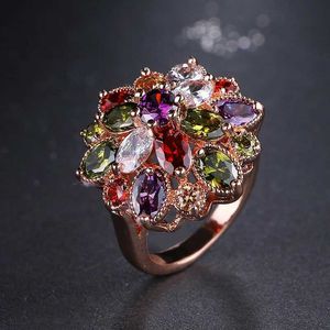 Band Rings Emmaya Unique Design Top Sale Rose Gold Color Colorful AAA Zircon Wedding bijoux Flower Rings Jewelry For Women Gift Party 240125