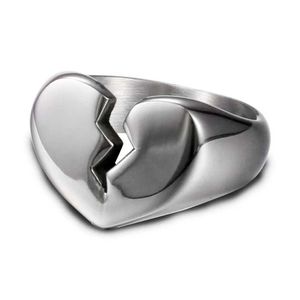 Bandringar Punk Rock Titanium Steel Broken Heart Rings för män Kvinnor unisexälskare smycken släpp frakt storlek 6-9 240125