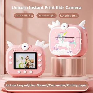 Mini giocattolo per fotocamera digitale con stampa per bambini, schermo LCD IPS da 2,4 pollici per unicorno