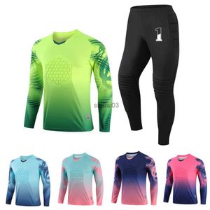 Herren T-Shirts Männer Fußball Torwart Uniformen Anzug Erwachsene Kinder Fußball Trikots Sets Langarm Schutz Schwamm Fußball Hemd Hosen Sport