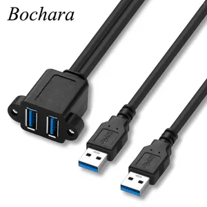 Bochara USB 3.0 Extension Cable Dual Male To Female Foil Braided Shielded With Screw Panel Mount 50cm