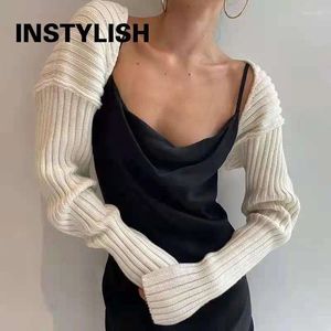 Women's Knits Women Ultra Short Sweater Coat Autumn Winter Long Sleeve Loose Knitted Crop Tops Sexy Cardigan Sweaters Streetwear Shawl