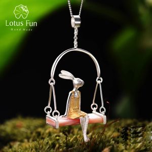 Ожерелье Lotus Fun, настоящее серебро 925 пробы, натуральная морская ракушка, ювелирные изделия ручной работы, креативный кулон Miss Rabbit без цепочки, аксессуары