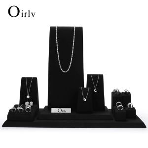 Rings Oir Black Microfiber Jewelry Display Props Set Shop Window Display Stand for Pendant Ring Necklace