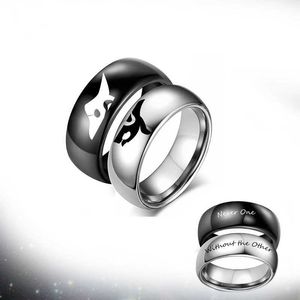 Pierścienie zespołowe osobowość czarna biała owce i wilk pierścionek dla pary wzór zwierząt Pierścień ze stali nierdzewnej mężczyźni kobiety miłośnicy biżuterii prezent 240125