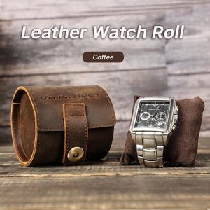 Cow Leather Single Slot Watch Roll Case Portable Vintage Watch Case Watch Holder Travel Wrist Jewelry Storage Pouch Organizer 240123