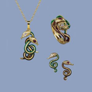 Halsband exotiska handgjorda emaljsmycken tre stycken för män sätter kraftfulla orm ringörhängen halsband kvinnors dekorativa par smycken