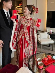 Etniska kläder 2024 Oriental Gown Wedding Elegant Bride Tassel Dress Traditionell vintage broderi cheongsam bankett aftonklänningar