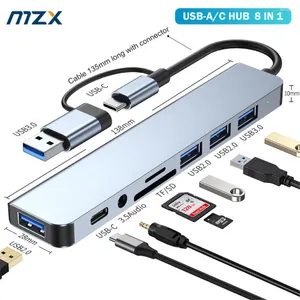 Em 1 portas usb a tipo c hub concentrador docking station 3.0 multi adaptador leitor de cartão sd tf áudio multi-hub doca divisor