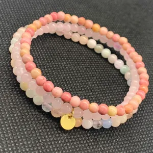 Bangle Set Pink Bracelet for Girls 4mm Rose Quartzs Morganite Nature stone Small Bead Women Bracelets 3pcs/set Good Hot Fashion Jewelry