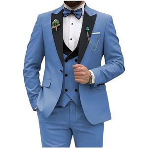 Slim Fit Male Suits 2023 Double Breasted Vest 3 Pieces Business Men Wedding Suit Blazer Vest Pants With Tie Terno Masculino 240125