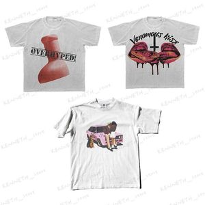 女性用TシャツY2K Tシャツヒップホップ面白いグラフィックプリント特大の短袖Tシャツ男性女性新しいアートデザインハラジュクゴシックトップスストリートウェアT240129