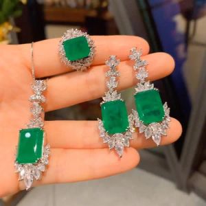 Halsketten Graceful Lab Created Emerald Schmuckset Ohrstecker Anhänger Halskette Ring für Frauen Kostenloser Versand Jubiläumsgeschenk Freundin