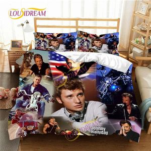 Conjuntos de cama Conjunto Johnny Hallyday Capa de edredão Confortável Single Twin Sheet Star Singer Fãs Artigo de três peças