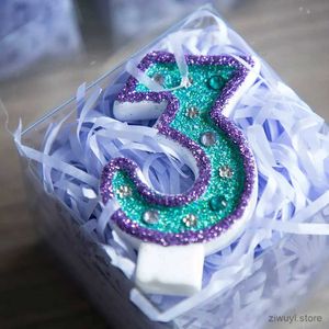 2st ljus Purple Green Shiny Rhinestone Candle Cake Topper nummer 0-9 Mors barndag Baby Birthday Decor Dessert Bakning