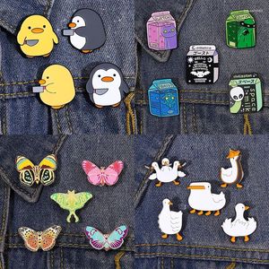 Broches 2-6 pçs/set dos desenhos animados bonito animal esmalte pino gato sapo coração distintivo broche jóias coelho pássaro música livro suco pato lapela atacado