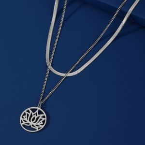 Delikat lotusblomma 14K vitt gulduttalande halsband för kvinnor guld färg yoga halslösa smycken kadenor mujer