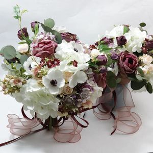 Wedding Flowers Vintage Dark Purple Bouquet For Bridesmaid Bridal Artificial Silk Roses Holding De Novia Boda