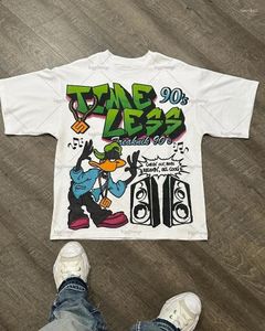 Homens camisetas American Cartoon Character Carta Impresso T-shirt de manga curta para mulheres Hip-hop High Street Moda Casal Tops