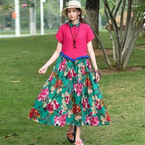 Abiti da festa 2024 Arrivo Cotone Lino Patchwork Stampa Abito estivo stile cinese vintage Moda Donna Viaggio Casual Midi