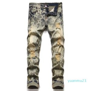 Jeans da uomo Designer europeo per uomo Pantaloni strappati Trend Jean Hombre Ricamo Pantaloni skinny di marca Pantaloni da uomo FV3L IWXW