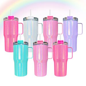 Großhandelsgroßverkauf Rainbow 20oz niedlicher Mini-Reisebecher aus Edelstahl mit holografischem Glitzer und Sublimationsdruck für Kinder mit Deckel und Strohhalm für individuelle Geschenke