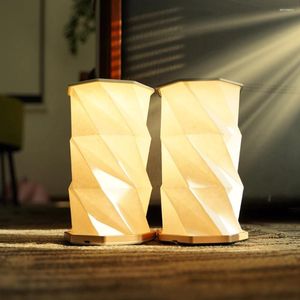 Night Lights Vintage Wooden Folding Paper Lanterns Portable Dimmable Table Light USB Rechargeable Novelty LED Lantern For Outdoor